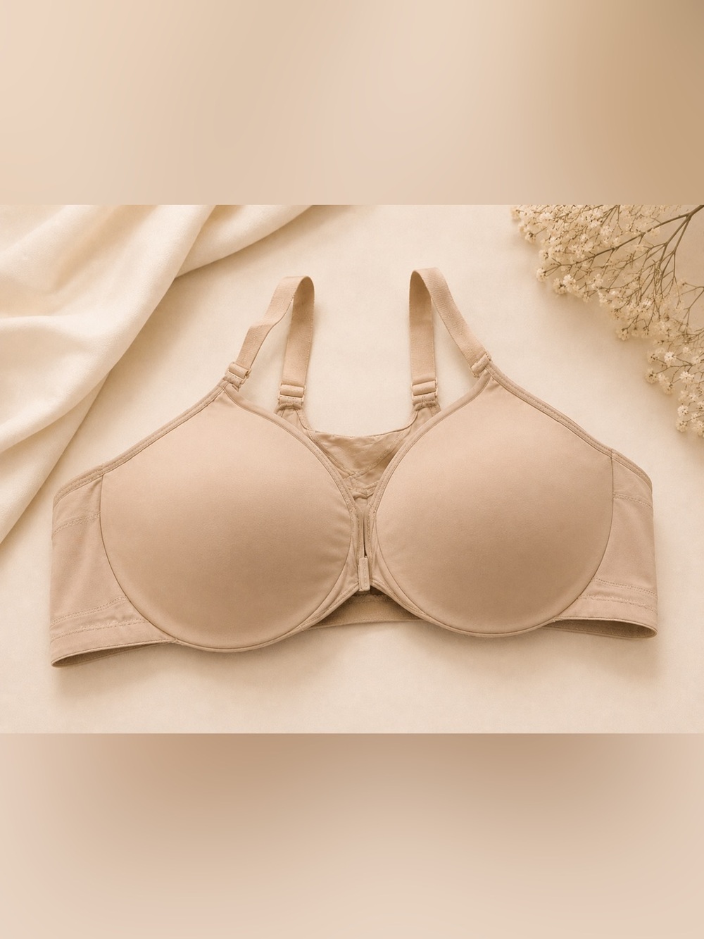 Glamorise 9265 Front Closure Posture Back WonderWire Bra Nude 44DD